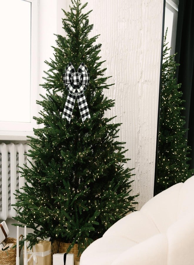 Ftuuo 2PCS Black White Buffalo Plaid Wreath Bows, Farm Burlap Bow for Wreath Christmas Rustic Crafts Decorative Hanging Ornament Bow for Xmas Indoor Outdoor Wedding Holiday Birthday Party Decor - Image 4